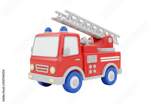 Cartoon fire truck ladder isolated on transparent background