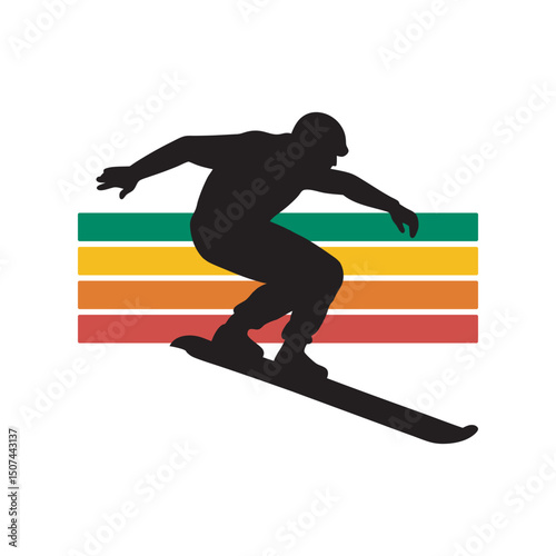 Snowboarder Gliding Down Retro Slope
