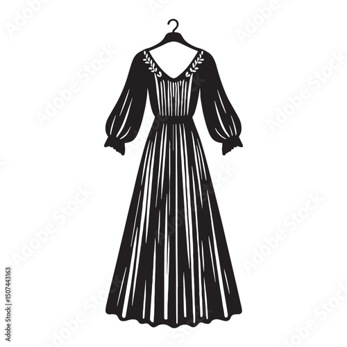 Clean Boho Maxi silhouette outline – Boho Maxi silhouette – Boho Maxi vector – Boho Maxi illustration – ladies dress silhouette – silhouette of Boho Maxi

