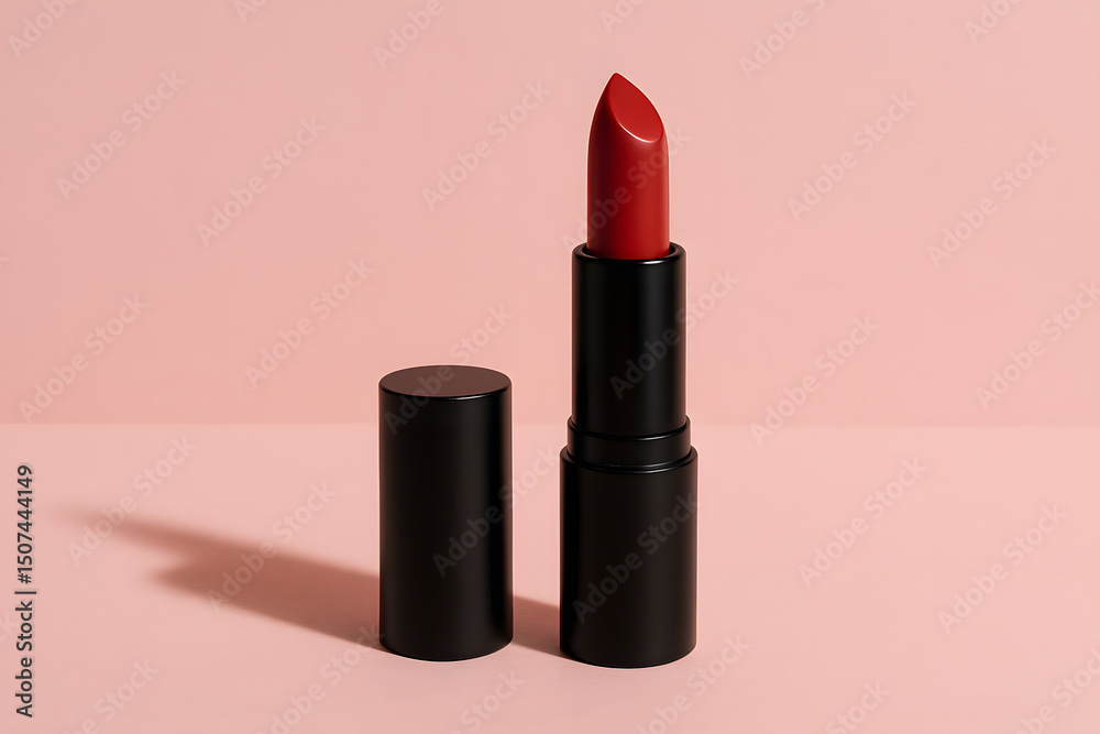 Obraz premium Red Lipstick Mock-Up on Pink Background