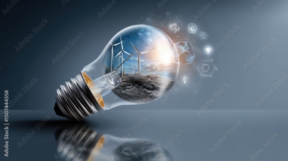 Eco-Innovation: A symbolic lightbulb illuminates the concepts of sustainability, green energy, and a brighter future. A creative illustration embodies the ideas of innovation, clean technology. Eco-Innovation: A symbolic lightbulb illuminates the concepts of sustainability, green energy, and a brighter future. A creative illustration embodies the ideas of innovation, clean technology.