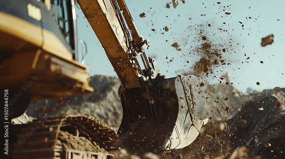 Fototapeta premium Excavator Digging at a Construction Site