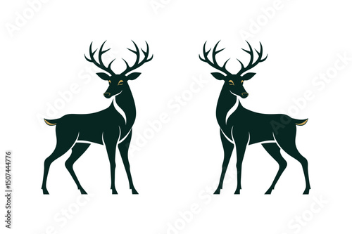 Deer silhouette vector art illustration horns. deer head silhouette on white background.