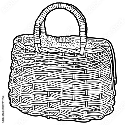 Cartoon hand drawn wicker basket isolated on white background. Vector doodle illustration	