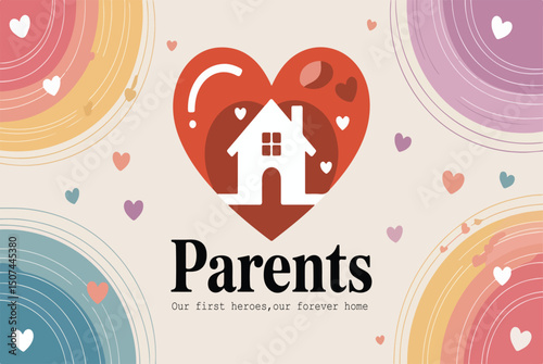 Global Day of Parents concept, Parents: Our First Heroes, Our Forever Home - Heartwarming Family Illustration