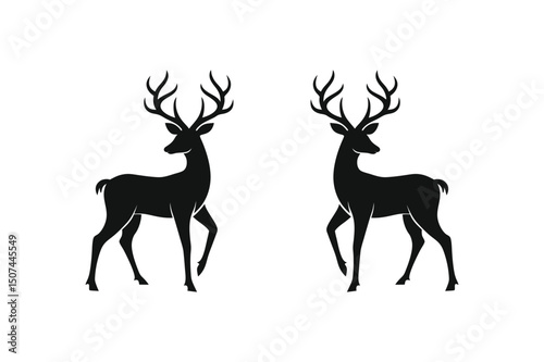 Deer silhouette vector art illustration horns. deer head silhouette on white background.