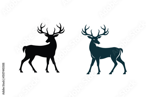 Deer silhouette vector art illustration horns. deer head silhouette on white background.