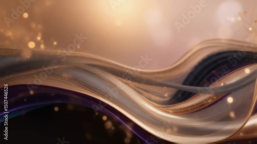 Abstract Video of Flowing Metallic Waves with Golden Light and Sparkles