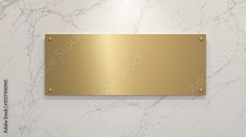 Gold plaque with a white background. The plaque is rectangular in shape. The plaque is hanging on a wall