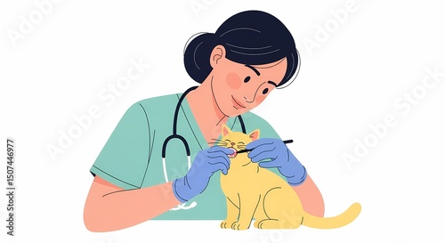 Veterinarian Checking Cat's Teeth During Dental Exam for Pet Health