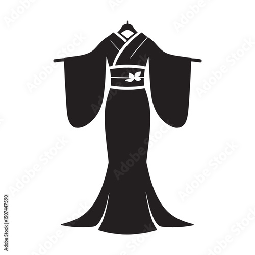 Minimalist silhouette of Furisode garment vector – Furisode silhouette – Furisode vector – Furisode illustration – ladies dress silhouette – silhouette of Furisode – japanese dress silhouette

