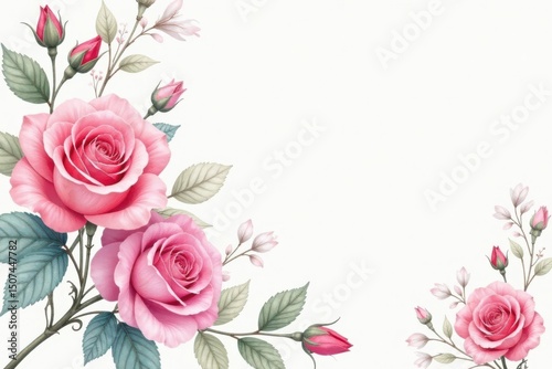 Delicate watercolor roses & leaves, pastel hues, spring, delicate, garden