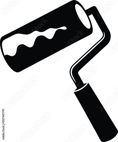 Simple Black Paint Roller Vector Icon 