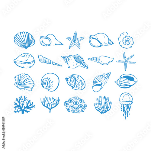 Sea life hand drawn vector illustrations. Vector set with marine life.
