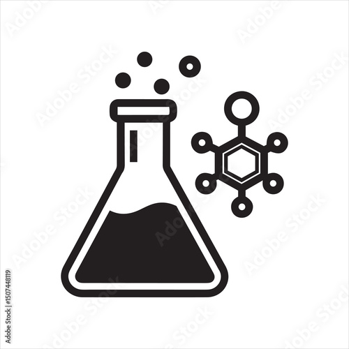 Chemistry flask and molecule silhouette vector illustration
