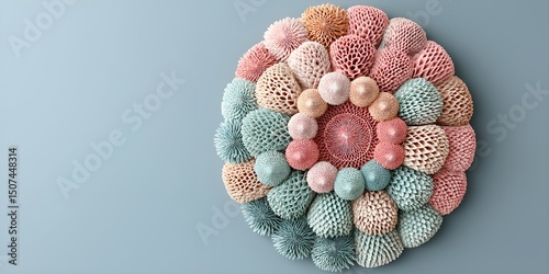 Playful dessert exotic composition — soft pastel radial candy-inspired sculpture for joyful summer blog visuals, artful backgrounds, or cheerful wall prints in modern food spaces photo