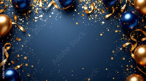 Elegant new year s eve or birthday party background with gold and blue balloons