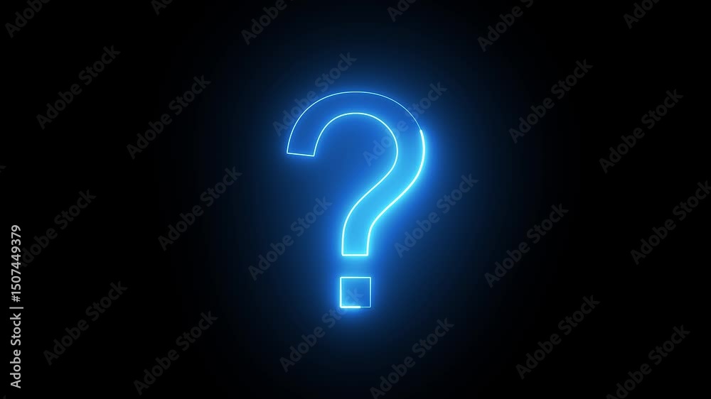 Glowing Neon Blue Question Mark on Black Background Glowing Neon Blue Question Mark on Black Background