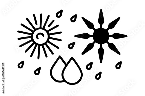 Weather Icons Set Sun Rain and Cloudy Day Symbols