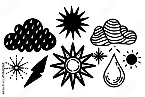 Hand Drawn Black and White Weather Icons Set