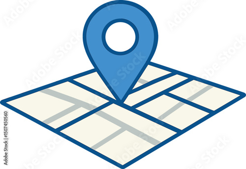 Mock up of a blue GPS navigator pin on a white map with a white background
