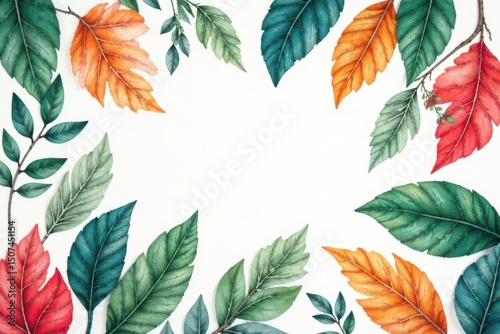 Botanical watercolor leaves, vibrant nature-inspired pattern, design, flower