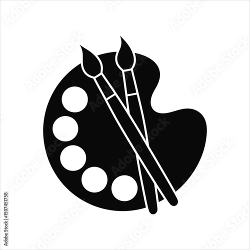 Artist palette with paintbrushes icon graphic