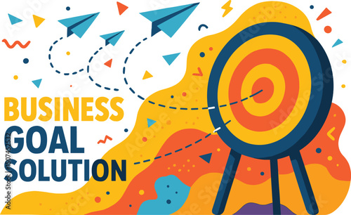 The concept of a business goal solution is represented by paper planes flying towards an abstract target vector on a web banner, labeled ESP