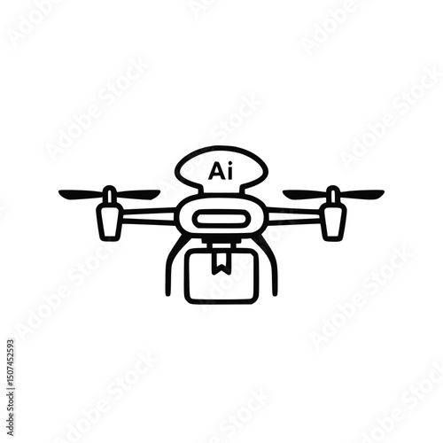 Ai drone delivering package, simple line art illustration