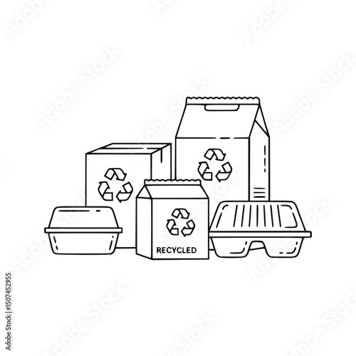 Recyclable packaging, line art style, monochrome, for eco design