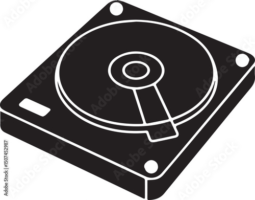 Optical Disk Drive Silhouette Vector – Black Media Storage Equipment Art