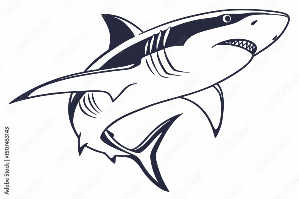 Fototapeta premium Striking Shadows: Shark Vector in Black and White
