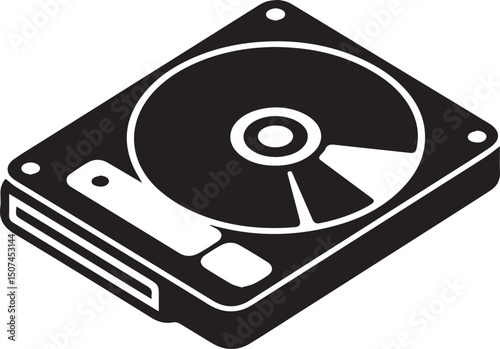 Optical Disk Drive Silhouette Vector – Black Media Storage Equipment Art