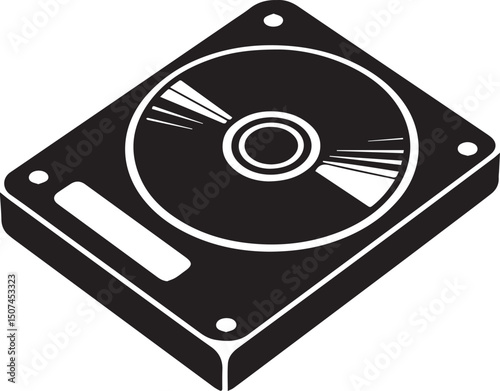 Optical Disk Drive Silhouette Vector – Black Media Storage Equipment Art