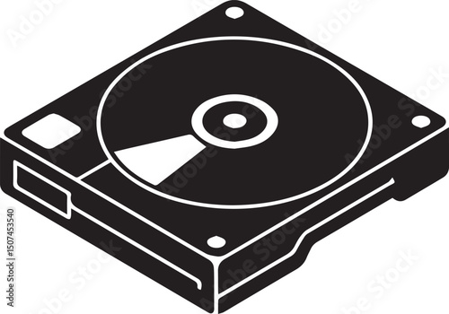 Optical Disk Drive Silhouette Vector – Black Media Storage Equipment Art