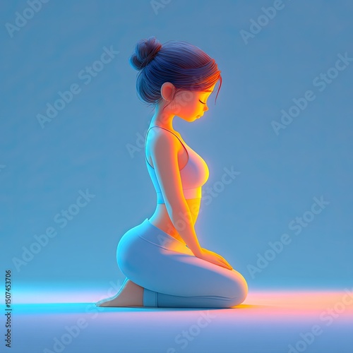 Woman in yoga pose during quiet meditation, meditation reflected in posture and calm colors, meditation enhancing inner focus,