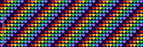 Rainbow Heart Mosaic, seamless vector pattern with colorful hearts in a rainbow palette. Perfect for backgrounds, textiles, and festive banner designs, this vibrant pattern spreads love and joy with e