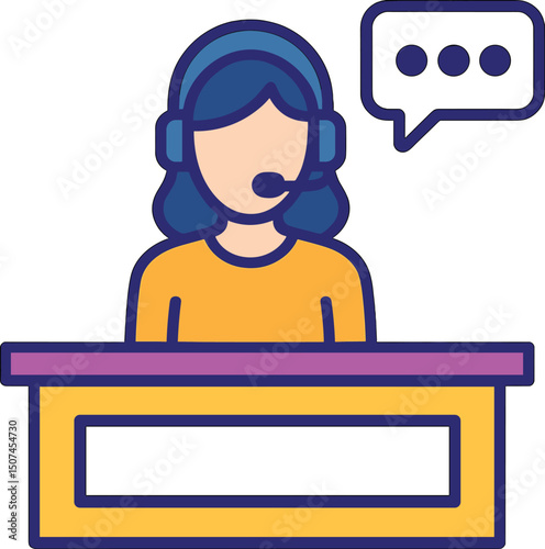 A thin line symbol for a reception desk icon, representing customer service at a counter, is available as an editable stroke vector illustration eps10 on a white background for web and mobile phone