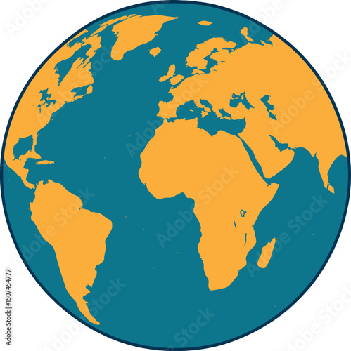 A globe with rounded shape featuring continents and countries, presented as an isolated world map with a grained texture, suitable for traveling and business infographics background in a flat vector
