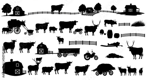 Set of farm life silhouette vector

