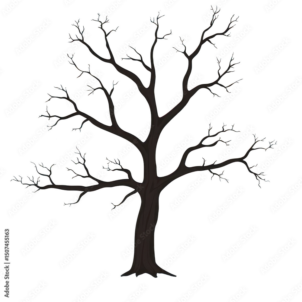 Fototapeta premium Silhouette of leafless tree with intricate branches against transparent background, evoking sense of simplicity and elegance