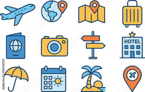 Light version of travel line icons for web and mobile applications