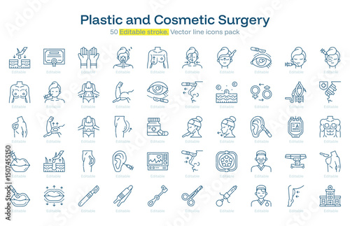 Plastic and Cosmetic Surgery line icon pack. Plastic and Cosmetic Surgery Stroke icon set. Editable Stroke icon