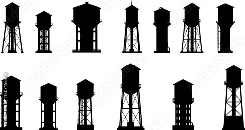 Water tower silhouette vector on white background
