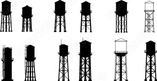 Water tower silhouette vector on white background
