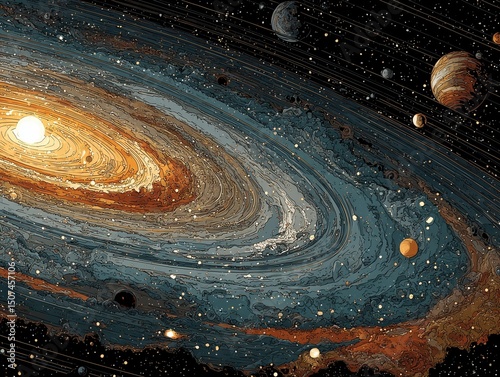 Abstract Minimalist Background of Vast Universe with Planets and Stars for Astronomy Visualizations, Sci-Fi Designs, Digital Art, and Dynamic Wallpaper Concepts
 photo