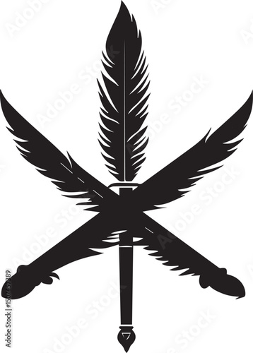 Feather Quill Sword Crest Silhouette Emblem Vector Design
