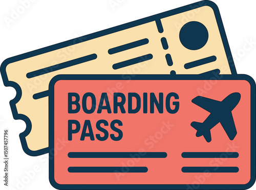 Cartoon illustration of a boarding pass and flight ticket