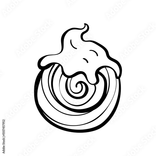 Unique round croissant with decorative icing. Hand-drawn doodle with bold lines. Perfect for modern pastry branding and menu illustration.