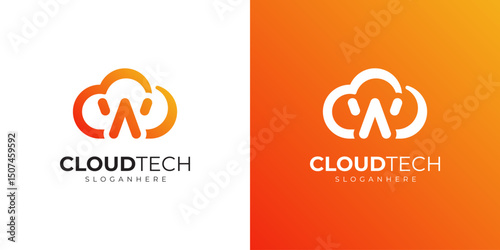 Letter W cloud logo design with modern orange gradient, tech and digital concept symbol